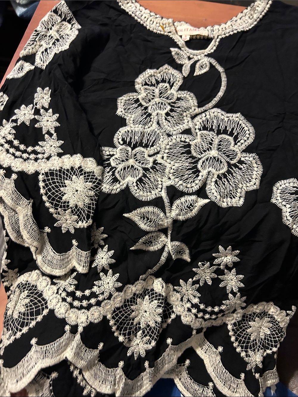 Solitaire Black Tunic with Cream Floral Embroidery